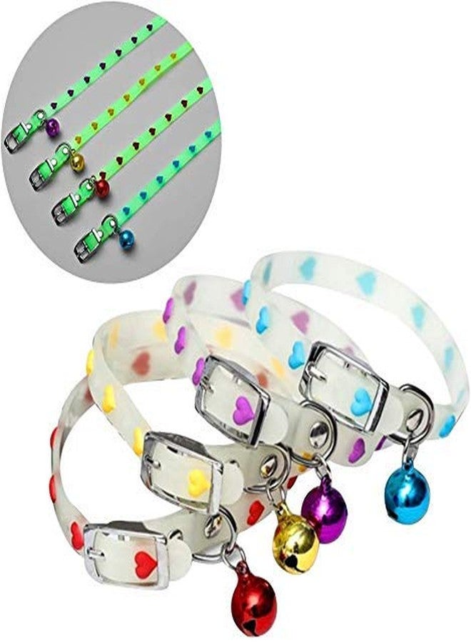 Pet Guard Adjustable Reflective Collar Safety Buckle with Bells for Pet Puppy, Cat,Kitten Pet Glowing Collars with Bells Glow at Night Dogs Cats Light Luminous Necklace (RED, Pack of 1) - Image 1